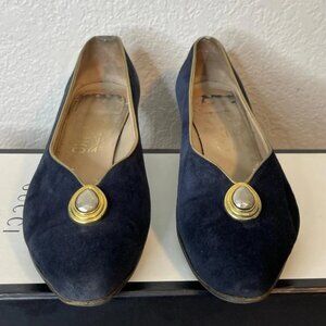 Salvatore Ferragamo Navy Blue Suede Leather Pumps Heels Slip On Women's Size 9 B